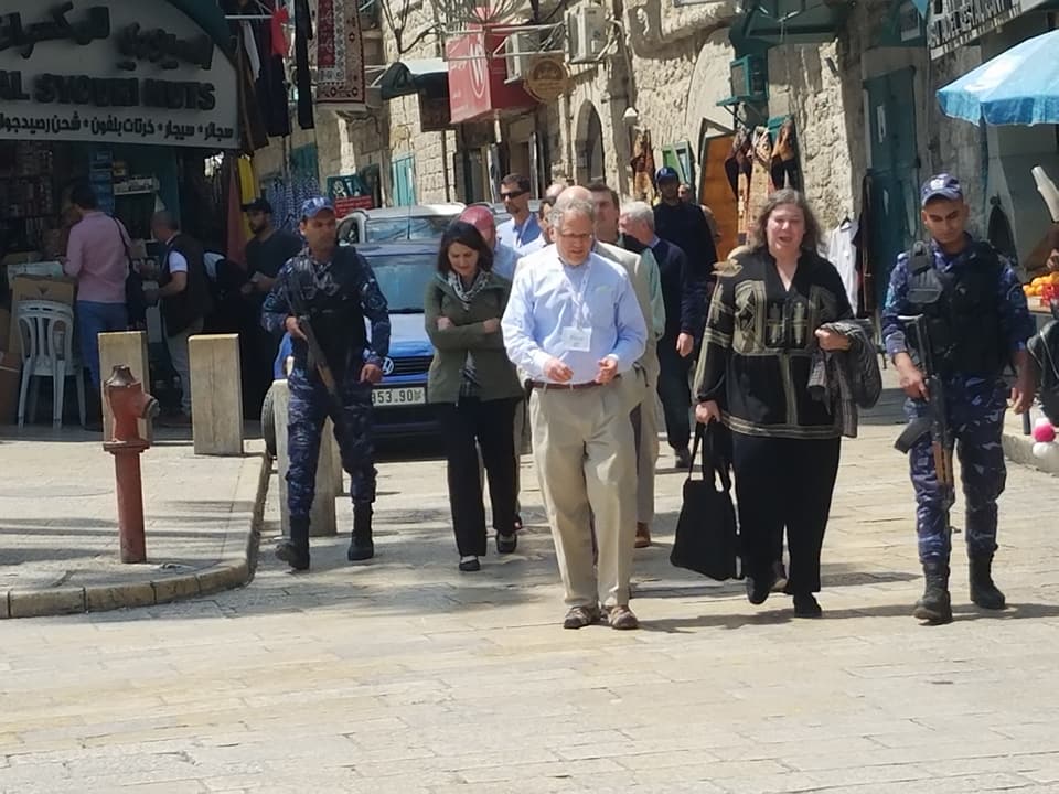Rebecca visiting Bethlehem in 2018 with a group of Christian and Jewish clergy.