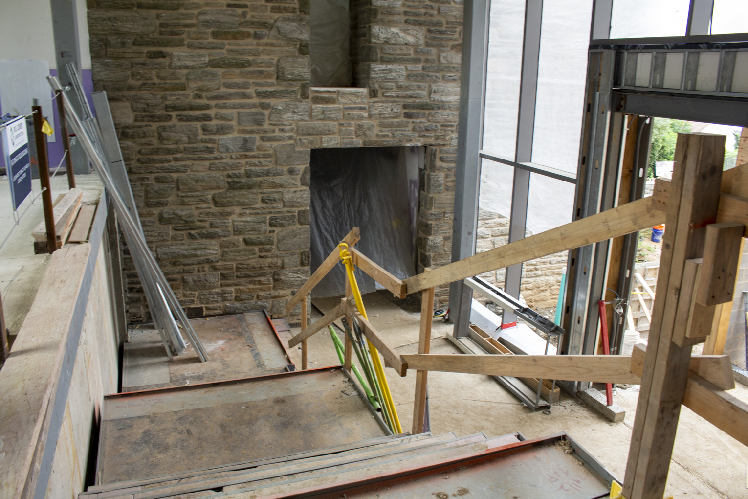 Top of the stairs in the Atrium. Outside area of new atrium.