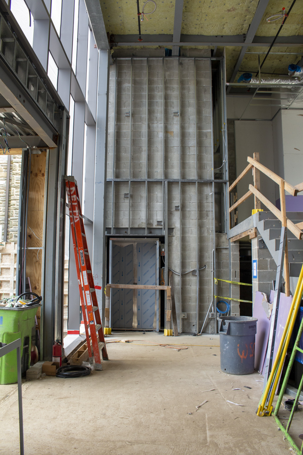 Elevator in the new Atrium. Outside area of new atrium.