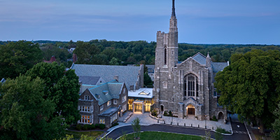 Aerial photo of the campus of Bryn Mawr Presbyterian Church campus