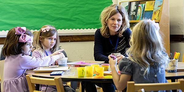 Sunday school teacher presents lesson to young children at Bryn Mawr Presbyterian Church