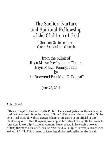 Sunday, June 23, 2019 Sermon: The Shelter, Nurture and Spiritual Fellowship of the Children of God
