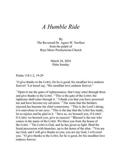 Sunday, March 24, 2024 Sermon: A Humble Ride