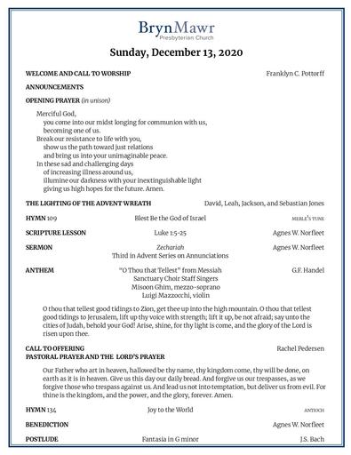 Sunday, December 13, 2020 Bulletin