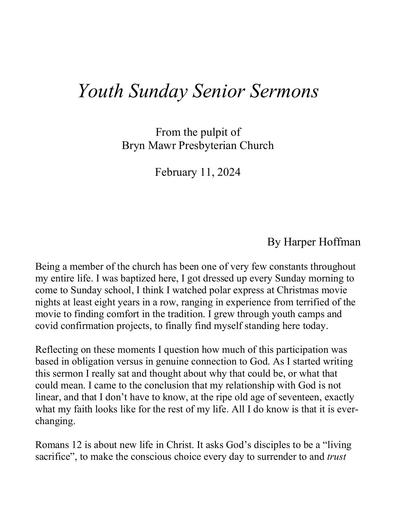 Sunday, February 11, 2024 Sermons: Youth Sunday 2024