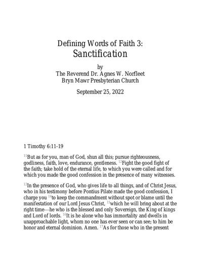 Rev  Agnes W  Nrofleet Defining Words of Faith 3 Sanctification 9 25 2022
