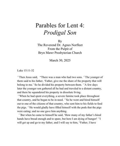 Sunday, March 30, 2025 Sermon: The Prodigal Son, Parables for Lent 4