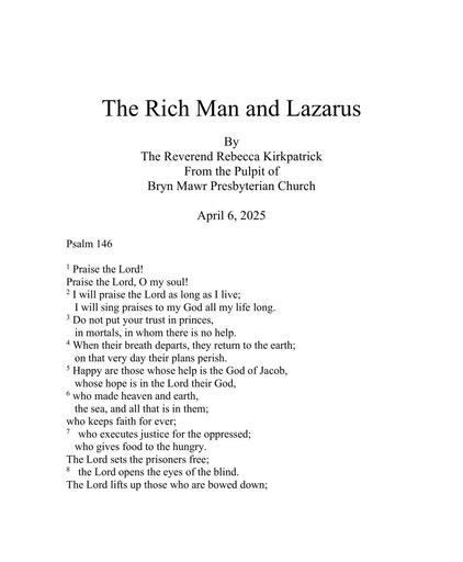 Sunday, April 6, 2025 Sermon: The Rich Man and Lazarus