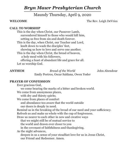 Maundy Thursday, April 8, 2020 Bulletin