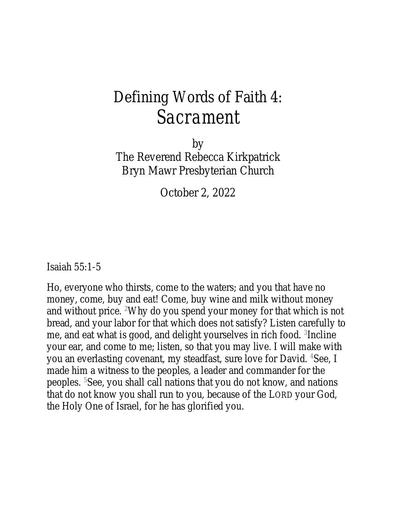 Rev  Rebecca Kirkpatrick Defining Words of Faith Sacrament 10 2 22