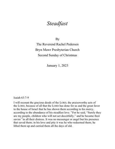 Sunday, January 1, 2023 Sermon: Steadfast by the Rev. Rachel Pedersen