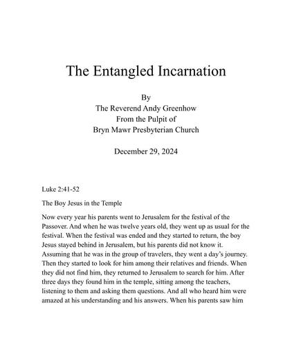 Sunday, December 29, 2024 Sermon: The Entangled Incarnation by the Rev. Andy Greenhow