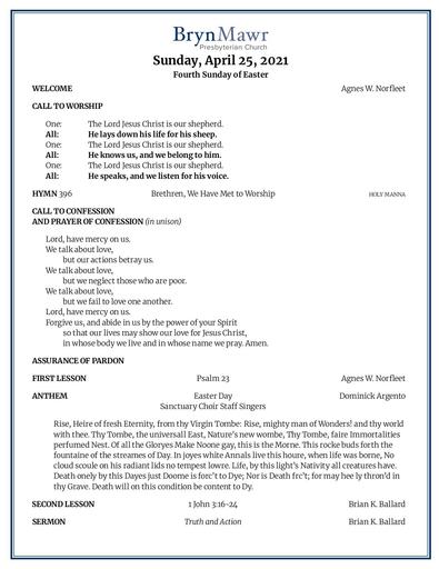 Sunday, April 25, 2021 Bulletin