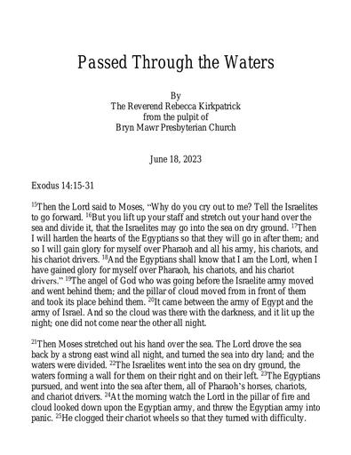 Sunday, June 18 Sermon: Passed Through the Waters by the Rev. Rebecca Kirkpatrick
