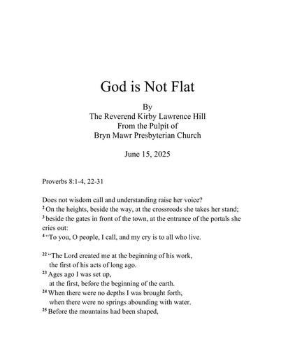 Sunday, June 15, 2025 Sermon: God is Not Flat