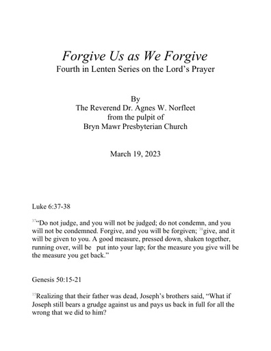 Rev Agnes W Norfleet Lords Prayer 4 Forgive us 03-19-23