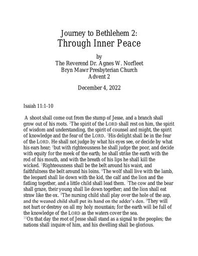 Rev  Agnes W  Norfleet Journey to Bethlehem 2 Through Inner Peace 12 4 2022