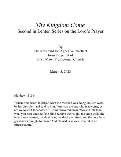 Rev Agnes W Norfleet Lords Prayer 2 Thy Kingdom Come 03-05-23